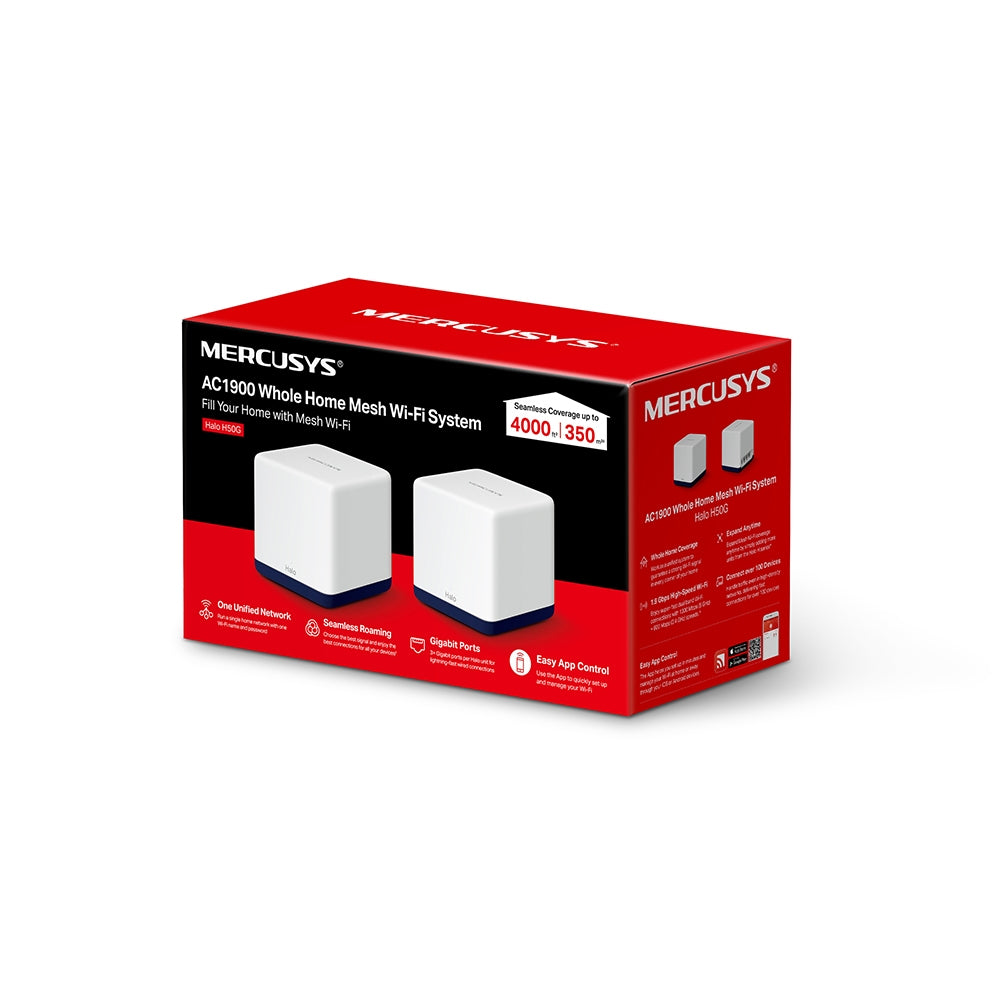 MERCUSYS Halo H50G AC1900 1.9 Gbps Whole Home Mesh Wi-Fi System | Smooth Streaming | 3x Gigabit Ports | MU-MIMO Beamforming MERCUSYS Halo H50G AC1900 1.9 Gbps Whole Home Mesh Wi-Fi System | Smooth Streaming | 3x Gigabit Ports | MU-MIMO Beamforming